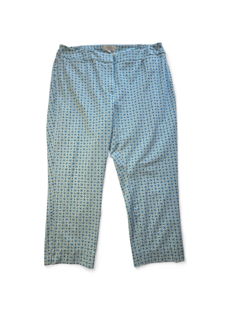 Talbots Woman Crop Pants Blue Geometric Pattern Stretch Size 16W Cotton Blend